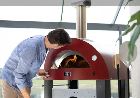 Domácí pizza pec Alfa Forni 3 PIZZE Hybrid LPG, antik červená