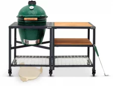 Big Green Egg - akční set k 50. výročí na trhu, keramický gril velikost Medium, základní a nástavbový rám stolu a další příslušenství