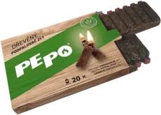 PEPO, dřevěný podpalovač 2v1, 20 podpalů FSC