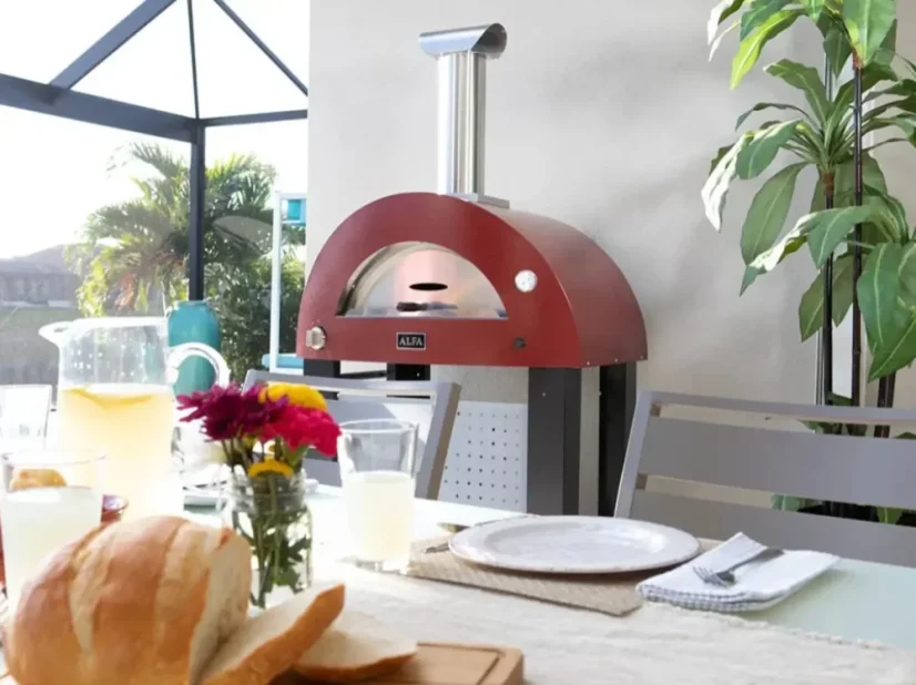 Domácí pizza pec Alfa Forni 3 PIZZE Hybrid LPG, antik červená