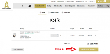 Krok 4: pokračovat na volbu dopravy a platby