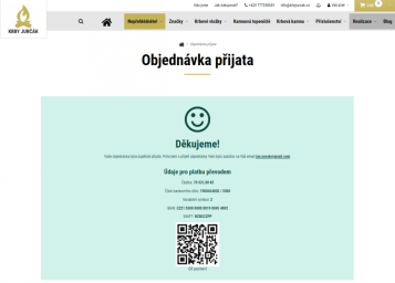 Potvrzení o přijaté objednávce - platba bankovním převodem