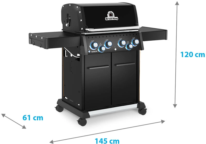 Plynový gril Broil King Baron 490 Shadow, new 2026, rozměry