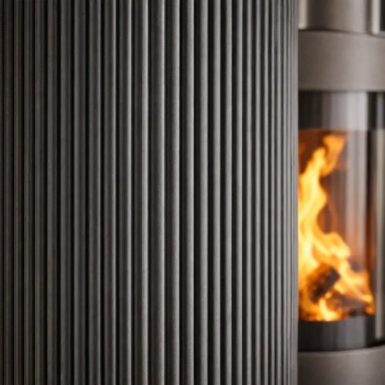 Krbová kamna Hase Elvas, titan, ceramic fan pattern texture, detail Krbová kamna Hase Elvas, titan, ceramic fan pattern texture, detail