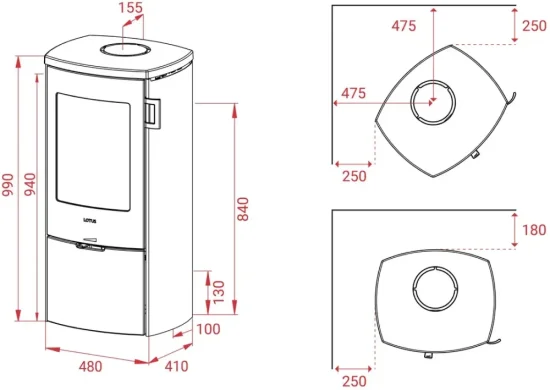 Krbová kamna Lotus - Mondo 30, technický výkres