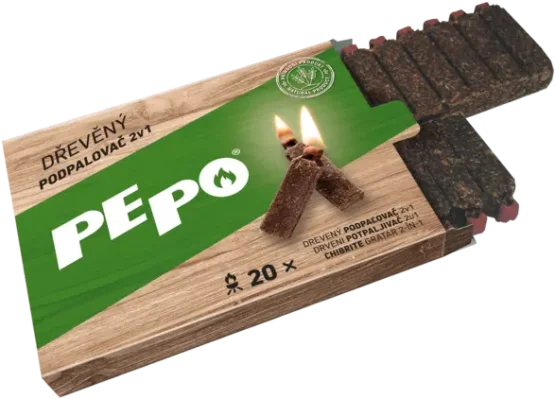 PEPO, dřevěný podpalovač 2v1, 20 podpalů FSC