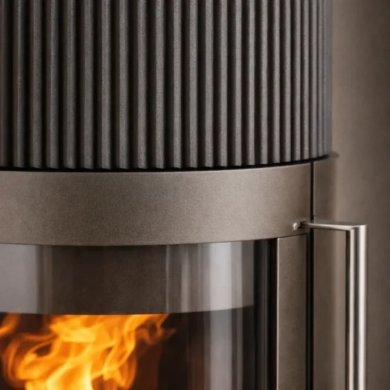 Krbová kamna Hase Elvas, titan, ceramic fan pattern texture, detail Krbová kamna Hase Elvas, titan, ceramic fan pattern texture, detail