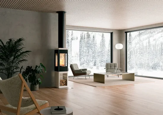 Krbová kamna Nordpeis - YoU Colorado White - světlé topeniště, přední nika